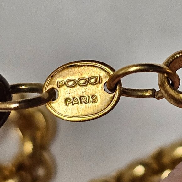 Signed POGGI Paris French Coutre Gold Tone Statement Necklace Pear Ball Drop - Picture 3 of 14